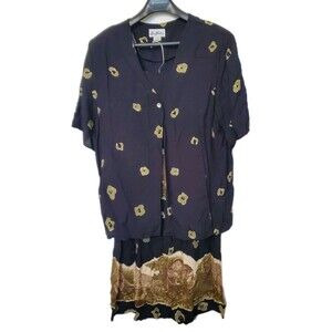 Vintage Two Piece Set Black Brown Animal Print Lightweight Safari Cheetah XL